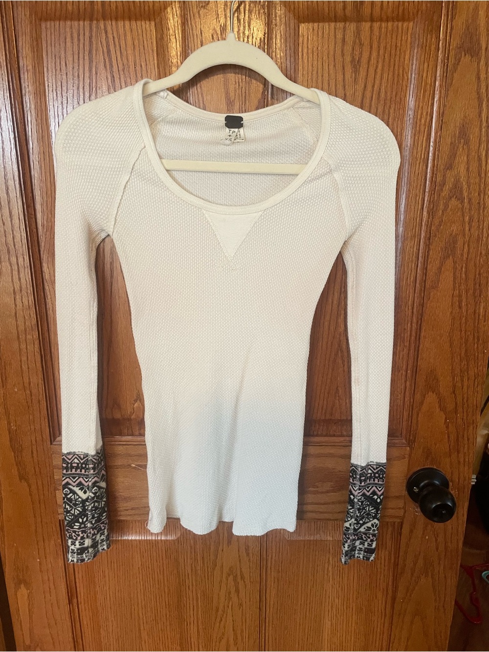 We The Free Cream Long-Sleeve Thermal Top with Patterned Cuffs